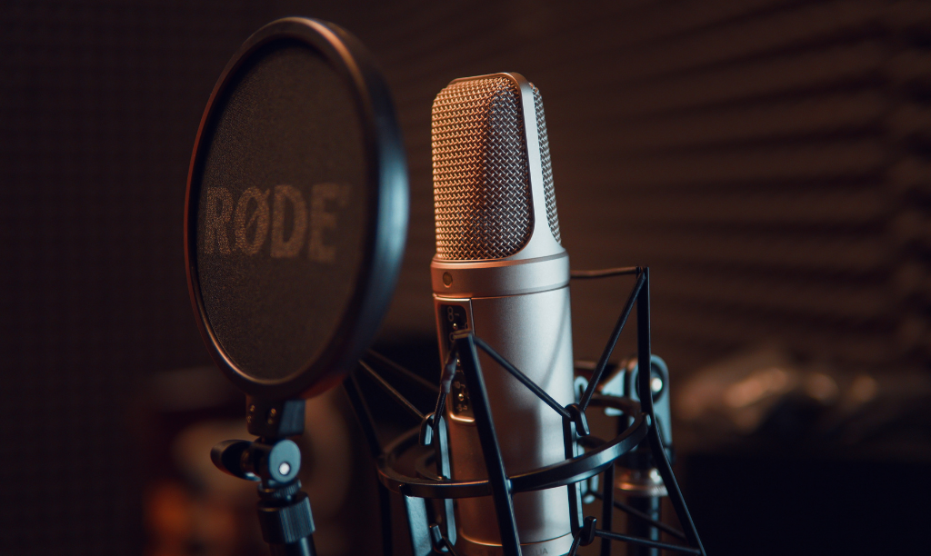 Rode microphone in a recording studio